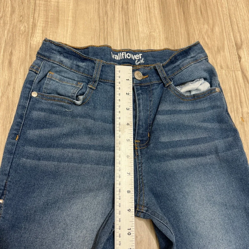 Wallflower Girl Size 14 Blue Denim Rhinestone Seam Split Hem Jeans Adjustable
